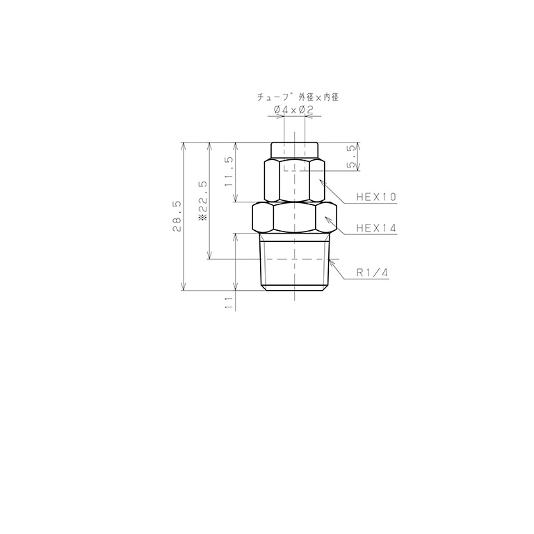 Bản vẽ kỹ thuật Đầu Ngạnh Nối Ống Có Đai Ốc Xiết Dạng Thẳng Thân Lục Giác Ren Ngoài Pisco NSC0420-02-TP