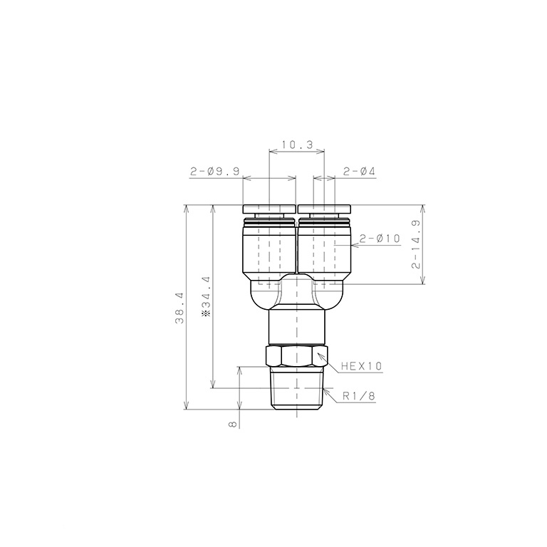 Bản vẽ kỹ thuật Đầu Nối Nhanh Khí Nén Dạng Chữ Y Ren Ngoài Pisco PX4-01W-C