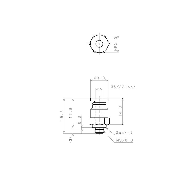 Bản vẽ kỹ thuật Đầu Nối Nhanh Khí Nén Dạng Thẳng Thân Lục Giác Ren Ngoài Pisco PC5/32-M5-C