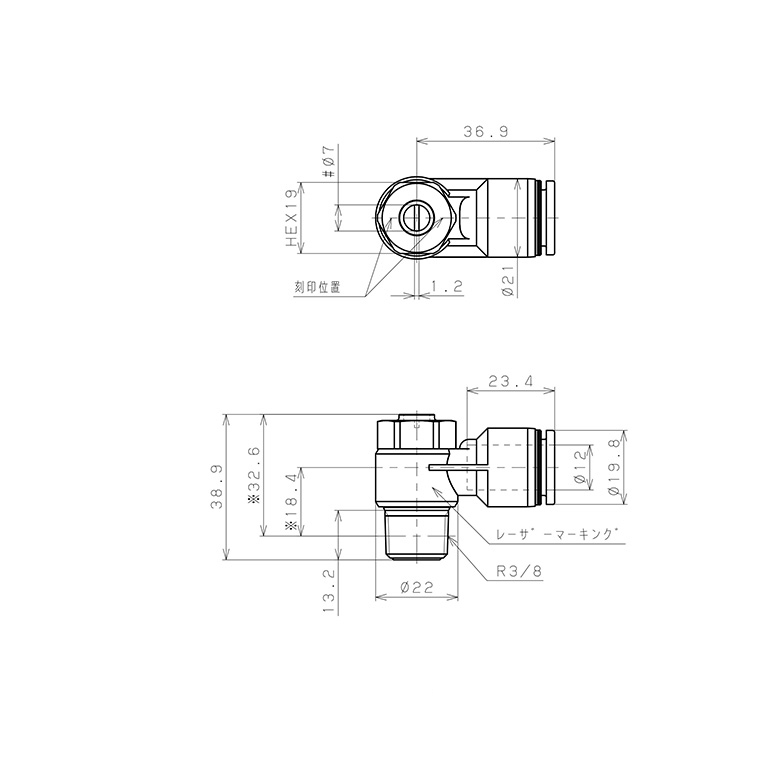 Bản vẽ kỹ thuật Van Tiết Lưu Khí Nén Đầu Vít Dẹp Pisco JSDC12-03B-C