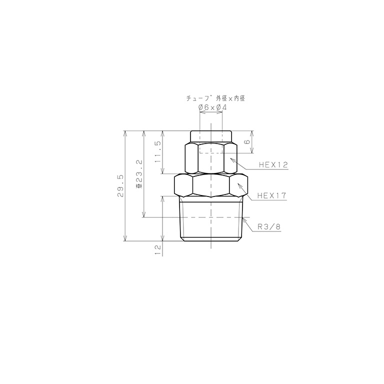 Bản vẽ kỹ thuật Đầu Ngạnh Nối Ống Có Đai Ốc Xiết Dạng Thẳng Thân Lục Giác Ren Ngoài Pisco NSC0640-03