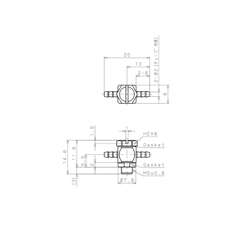Bản vẽ kỹ thuật Đầu Ngạnh Nối Ống Dạng Chữ T Thân Lục Giác Ren Ngoài Pisco SLB-0320-M5-C