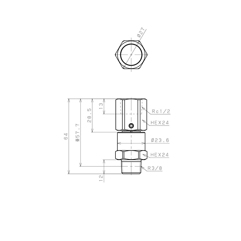 Bản vẽ kỹ thuật Nối Ren Trong Ngoài Thân Lục Giác Có Khớp Xoay Tốc Độ Cao Pisco RHF03-04
