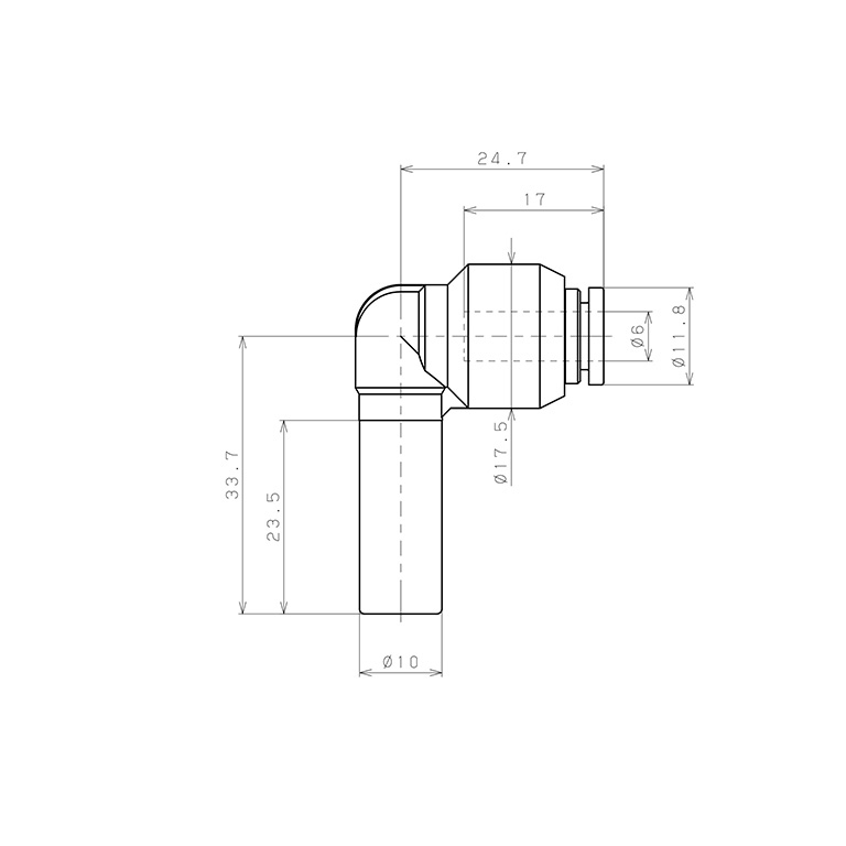 Bản vẽ kỹ thuật Đầu Nối Nhanh Khí Nén Giữa Ống Khí Và Fitting Dạng Nối Giảm Cong 90° Pisco SPLGJ10-6-UC