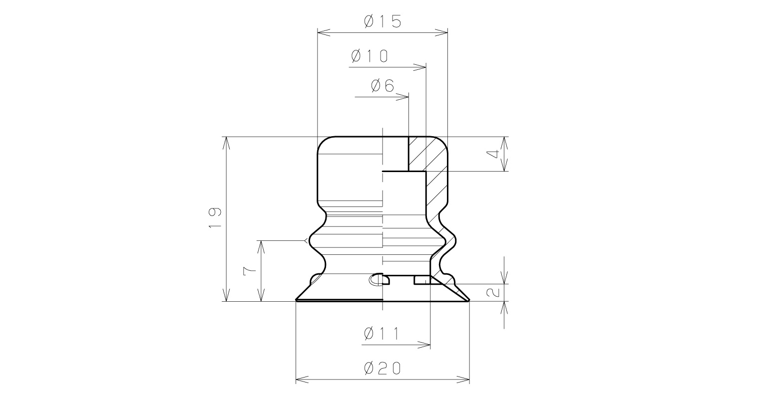 Bản vẽ kỹ thuật Đầu Nấm Hút Chân Không, Silicone Chứa Bột Sắt, O.D 20 mm, Pisco VP20BEMSF3