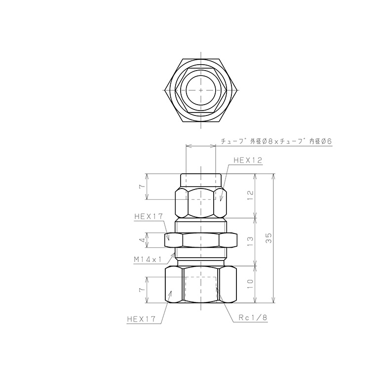 Bản vẽ kỹ thuật Đầu Ngạnh Nối Ống Có Đai Ốc Xiết Dạng Lắp Vách Ren Trong Pisco NKMF0860-01