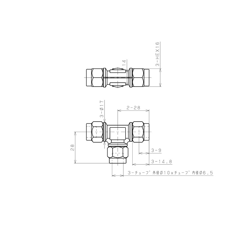 Bản vẽ kỹ thuật Đầu Ngạnh Nối Ống Có Đai Ốc Xiết Dạng Chữ T Pisco NKE1065