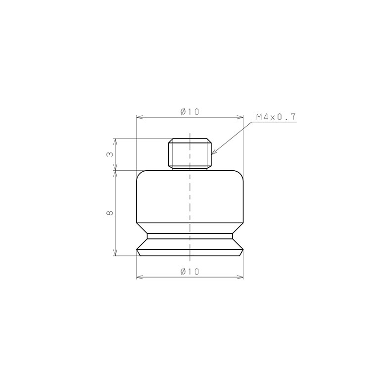 Bản vẽ kỹ thuật Bộ Nấm Hút Chân Không Có Vít Ren, Cao Su Nitrile (NBR), O.D 10 mm, Pisco VP10RN-M4