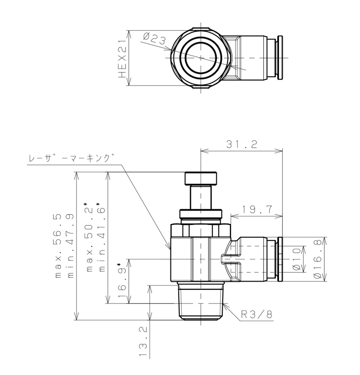 Bản vẽ kỹ thuật Van Tiết Lưu Khí Nén Inox 316 Pisco SSJSC10-03A