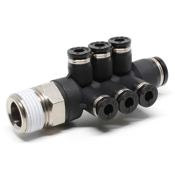 Đầu Nối Nhanh Khí Nén Dạng Chữ T Sáu Nhánh Ren Ngoài Pisco PKVD8-4-03