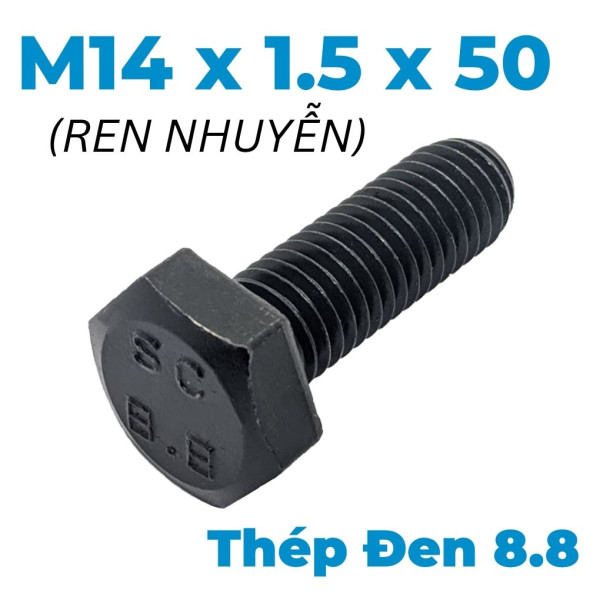 Bulong Thép Đen 8.8 DIN961 M14x1.5x50 Ren Nhuyễn