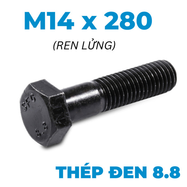Bulong Thép Đen 8.8 DIN931 M14x280 Ren Lửng