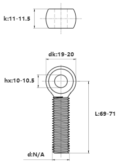 Bản vẽ kỹ thuật Bulong Mắt Inox 304 M12x70 (Suốt)