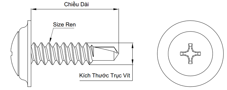 Bản vẽ kỹ thuật Vít Đuôi Cá Đầu Dù Inox 304 M4.2x50mm