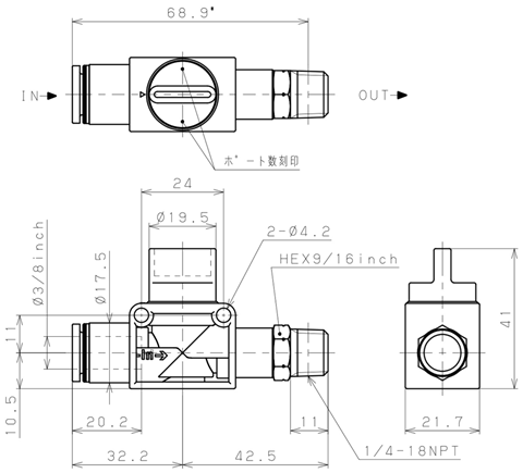 Bản vẽ kỹ thuật Van Tay Khí Nén Pisco HV3/8-N2WU