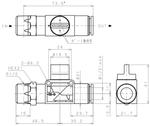 Bản vẽ kỹ thuật Van Tay Khí Nén Pisco HV04-1/2