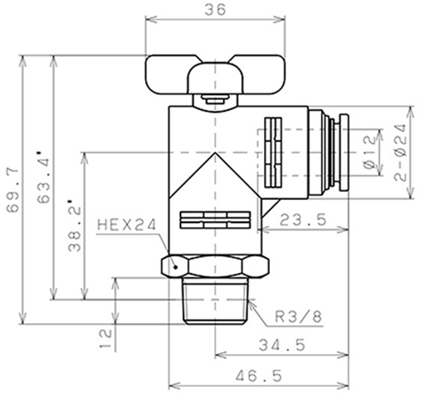 Bản vẽ kỹ thuật Van Bi Khí Nén Inox 304 Pisco BVLC60-1203SUS