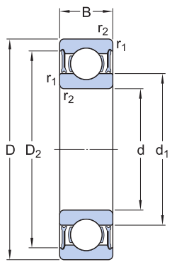 Bản vẽ kỹ thuật Vòng Bi Cầu Rãnh Sâu SKF 61905-2RZ (25x42x9) Phốt Cao Su NBR Không Tiếp Xúc (Hai Bên)