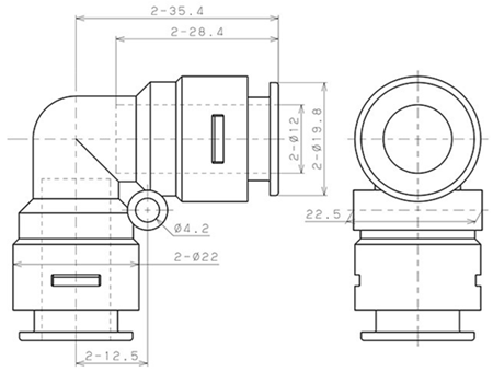 Bản vẽ kỹ thuật Đầu Nối Nhanh Khí Nén Cong 90° Pisco APV12-E-C