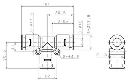 Bản vẽ kỹ thuật Đầu Nối Nhanh Khí Nén Chữ T Pisco APE10-N-C