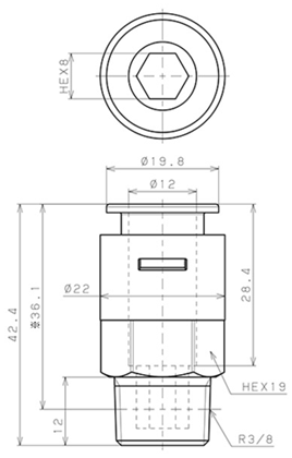 Bản vẽ kỹ thuật Đầu Nối Nhanh Khí Nén Dạng Thẳng Thân Lục Giác Ren Ngoài Pisco APC12-03-E-TP