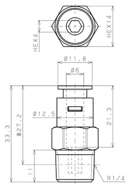 Bản vẽ kỹ thuật Đầu Nối Nhanh Khí Nén Dạng Thẳng Thân Lục Giác Ren Ngoài Pisco APC6-02-C