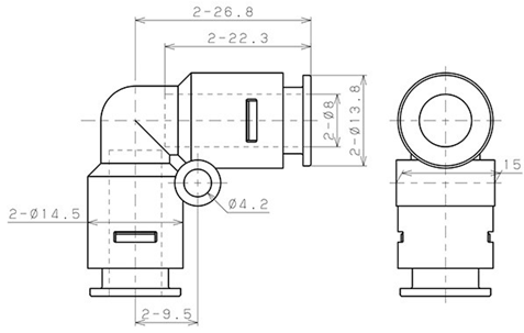 Bản vẽ kỹ thuật Đầu Nối Nhanh Khí Nén Cong 90° Pisco APV8-N-C