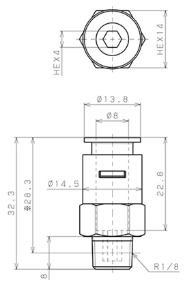 Bản vẽ kỹ thuật Đầu Nối Nhanh Khí Nén Dạng Thẳng Thân Lục Giác Ren Ngoài Pisco APC8-01-N-TP