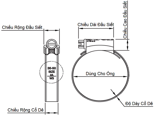 Bản vẽ kỹ thuật Đai Siết Cổ Dê Inox 304 - Orbit Dùng Cho Ống 13-20mm
