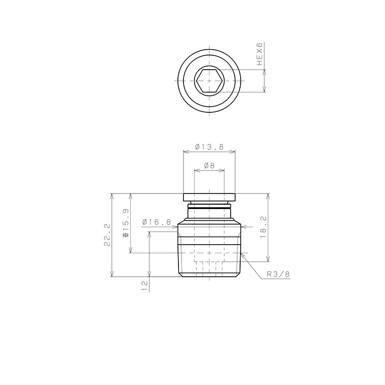 Bản vẽ kỹ thuật Đầu Nối Nhanh Khí Nén Dạng Thẳng Ren Ngoài Pisco POC8-03-UC