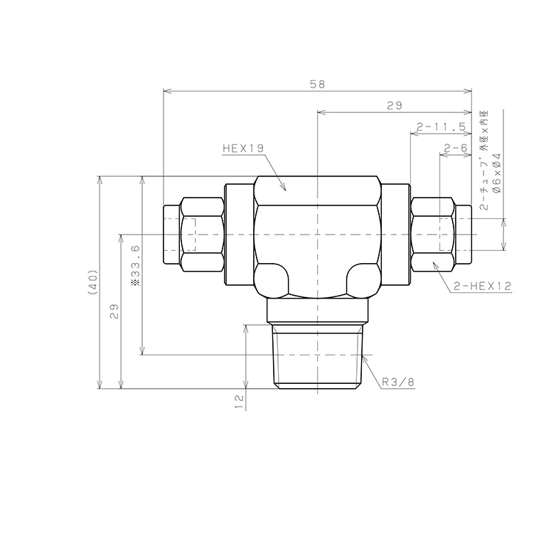 Bản vẽ kỹ thuật Đầu Ngạnh Nối Ống Có Đai Ốc Xiết Dạng Chữ T Ren Ngoài Pisco NSB0640-03