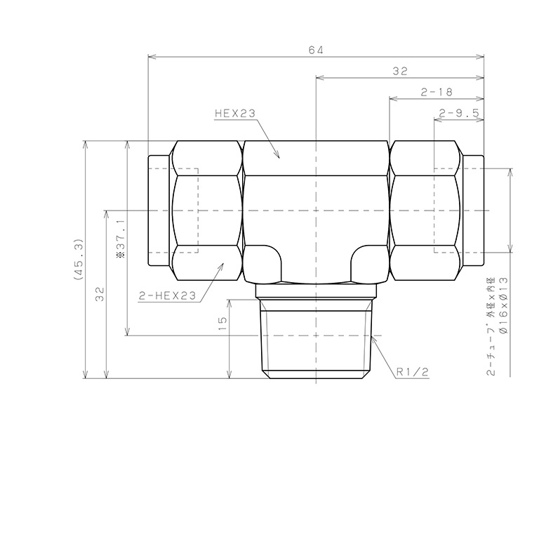 Bản vẽ kỹ thuật Đầu Ngạnh Nối Ống Có Đai Ốc Xiết Dạng Chữ T Ren Ngoài Pisco NSB1613-04-TP