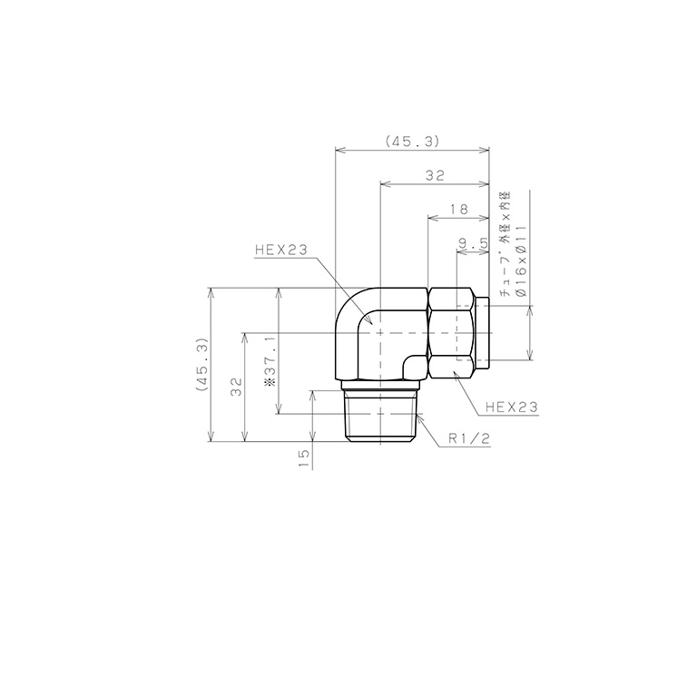 Bản vẽ kỹ thuật Đầu Ngạnh Nối Ống Có Đai Ốc Xiết Dạng Cong 90° Ren Ngoài Pisco NSL1611-04
