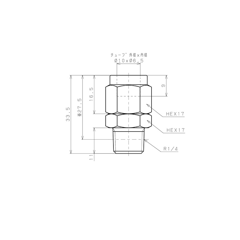Bản vẽ kỹ thuật Đầu Ngạnh Nối Ống Có Đai Ốc Xiết Dạng Thẳng Thân Lục Giác Ren Ngoài Pisco NSC1065-02