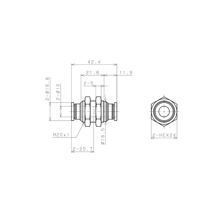 Bản vẽ kỹ thuật Đầu Nối Nhanh Khí Nén Dạng Thẳng Ren Ngoài Lắp Kẹp Vách Pisco PM10