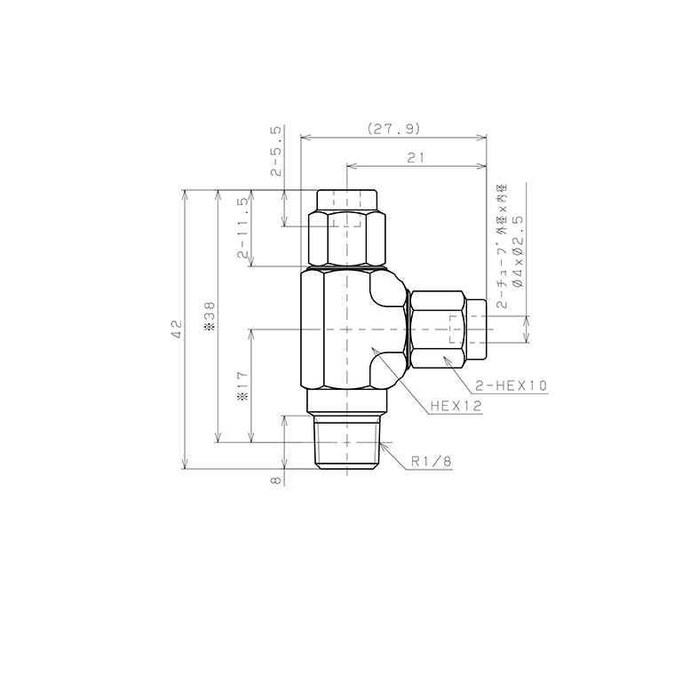 Bản vẽ kỹ thuật Đầu Ngạnh Nối Ống Có Đai Ốc Xiết Dạng Chữ T Ren Ngoài Pisco NSD0425-01-TP