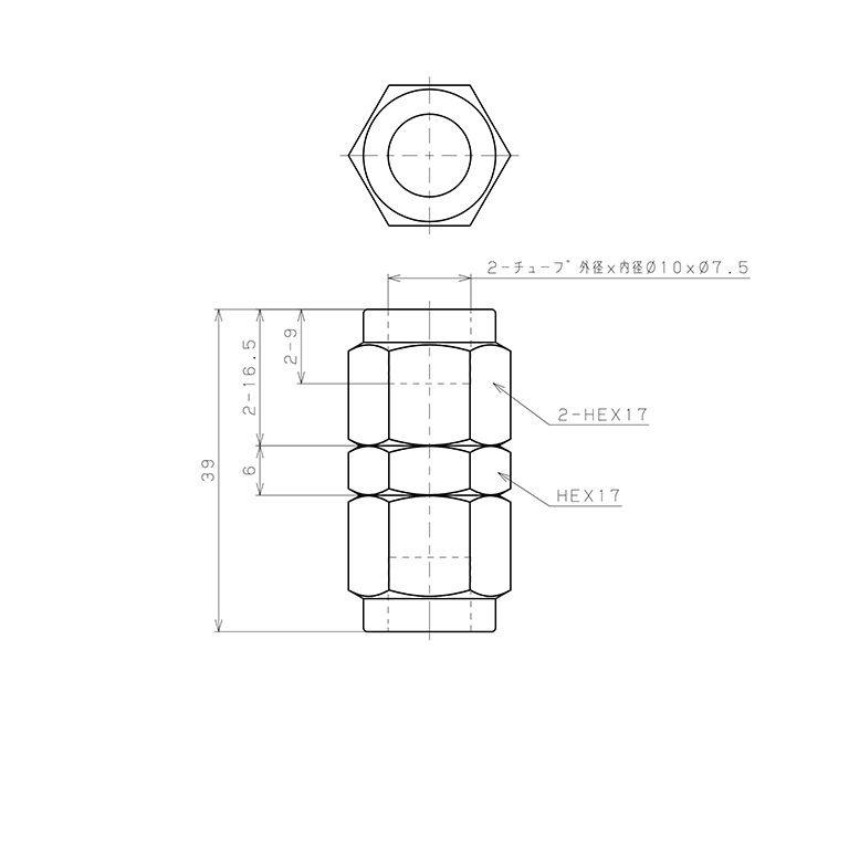 Bản vẽ kỹ thuật Đầu Ngạnh Nối Ống Có Đai Ốc Xiết Dạng Thẳng Thân Lục Giác Pisco NSU1075