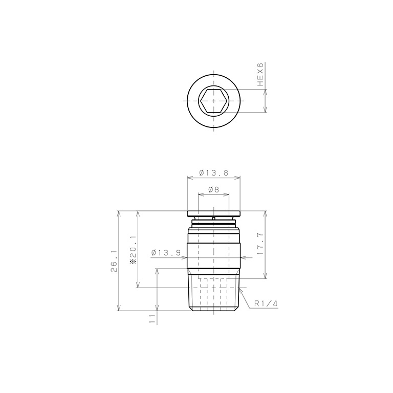 Bản vẽ kỹ thuật Đầu Nối Nhanh Khí Nén Dạng Thẳng Ren Ngoài Pisco KOC8-02-1