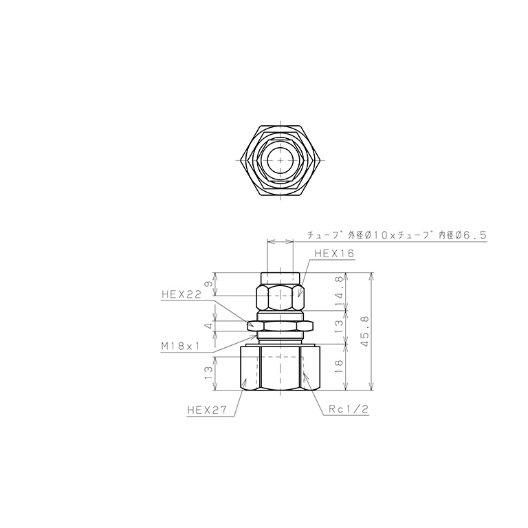 Bản vẽ kỹ thuật Đầu Ngạnh Nối Ống Có Đai Ốc Xiết Dạng Lắp Vách Ren Trong Pisco NKMF1065-04