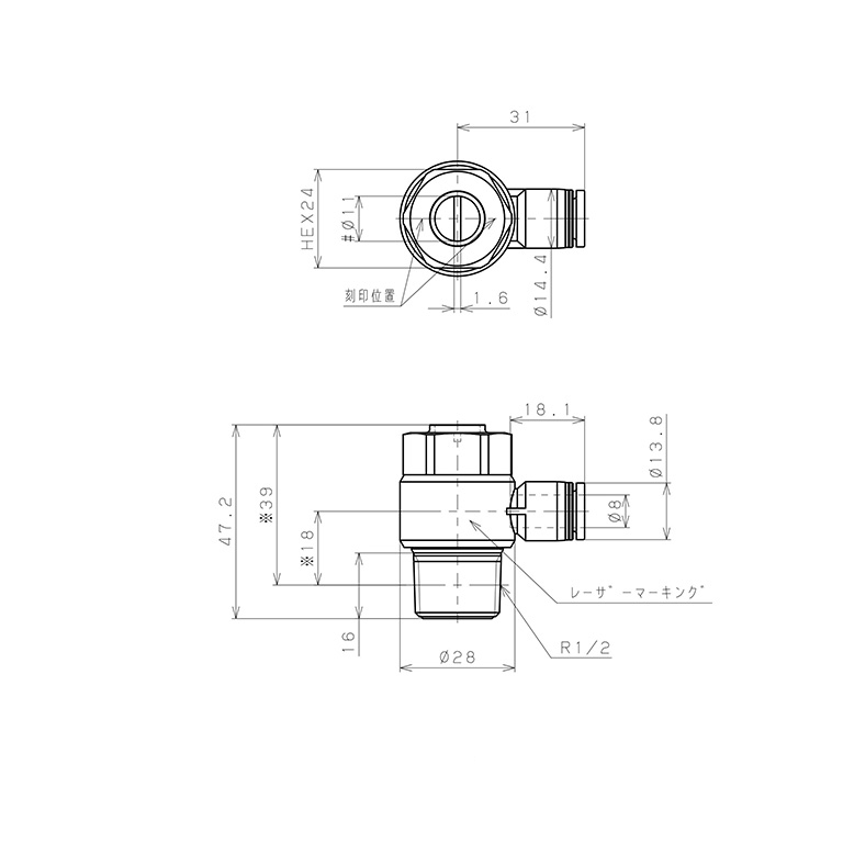 Bản vẽ kỹ thuật Van Tiết Lưu Khí Nén Đầu Vít Dẹp Pisco JSDC8-04A-C
