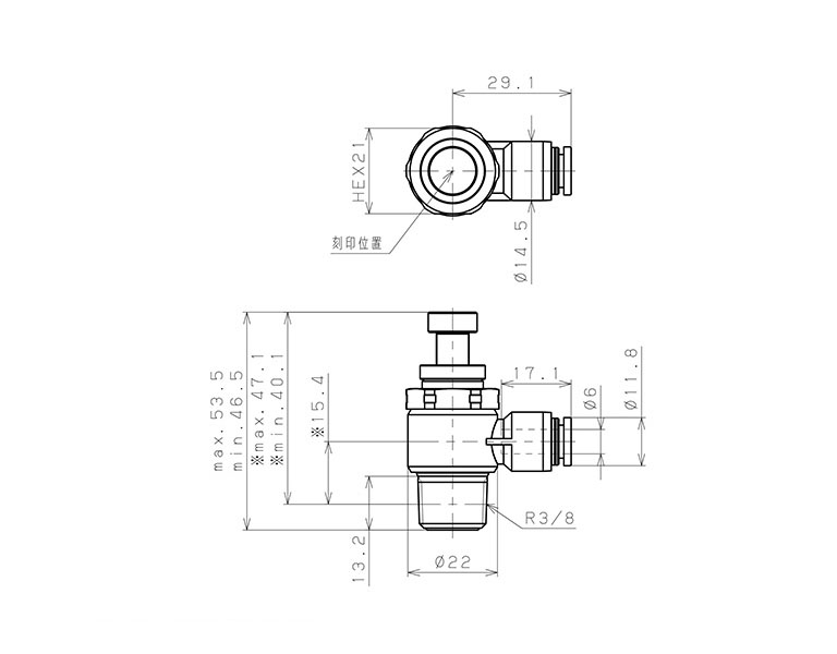 Bản vẽ kỹ thuật Van Tiết Lưu Khí Nén Bằng Nhựa PP Pisco PJSC6-03B