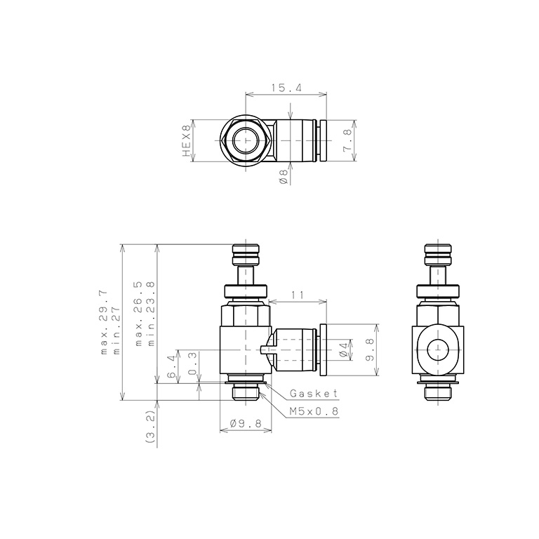 Bản vẽ kỹ thuật Van Tiết Lưu Khí Nén Chân Kim Pisco JNC4-M5-C