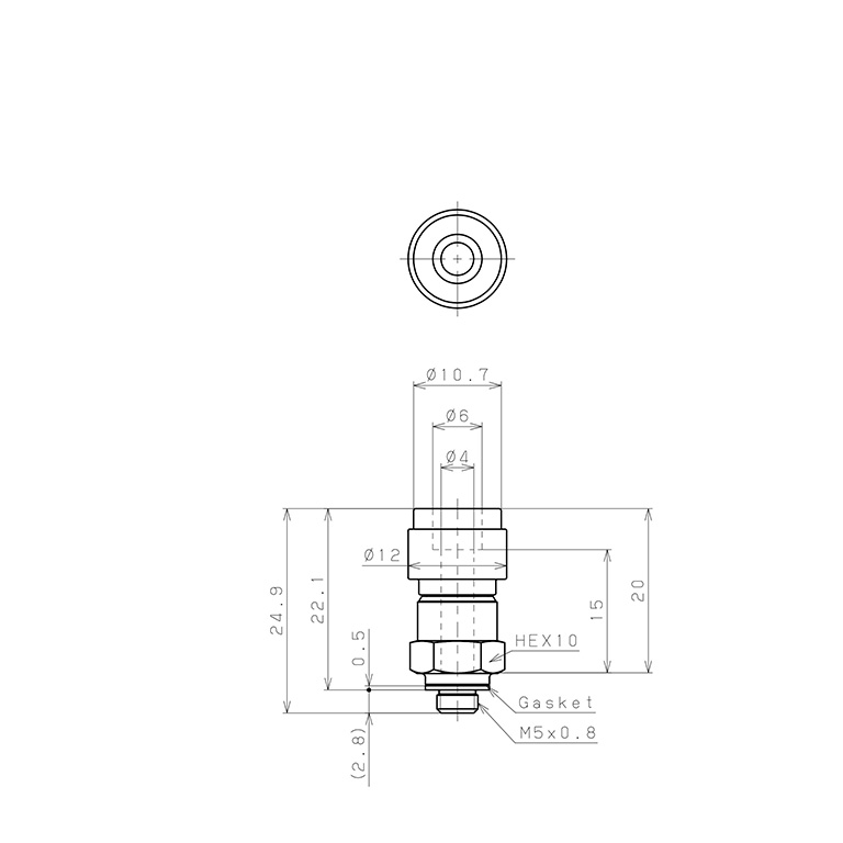 Bản vẽ kỹ thuật Đầu Nối Nhanh Khí Nén Dạng Thẳng Thân Lục Giác Ren Ngoài Pisco PC4-M5V-0