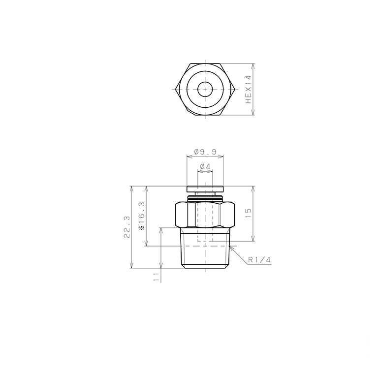 Bản vẽ kỹ thuật Đầu Nối Nhanh Khí Nén Dạng Thẳng Thân Lục Giác Ren Ngoài Pisco PPC4-02-F-TP