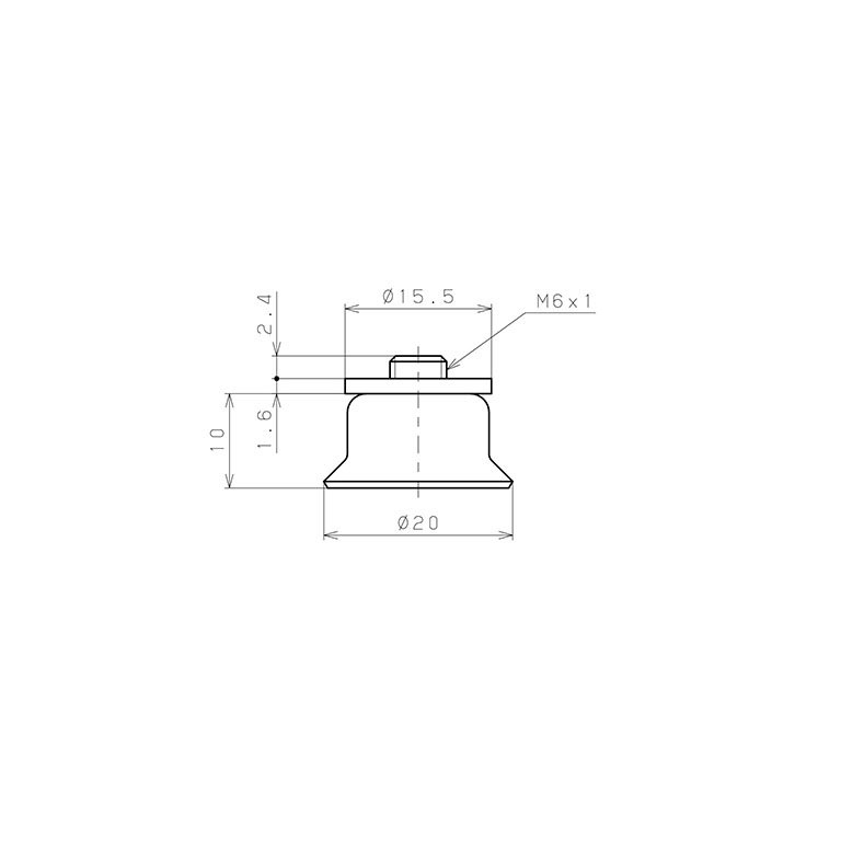 Bản vẽ kỹ thuật Bộ Nấm Hút Chân Không Có Vít Ren, Silicone Dẫn Điện, O.D 20 mm, Pisco VP20RSE-M6