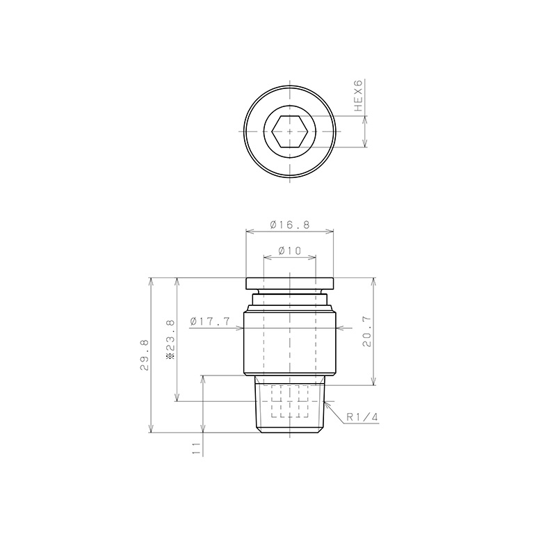 Bản vẽ kỹ thuật Đầu Nối Nhanh Khí Nén Dạng Thẳng Ren Ngoài Pisco SPOC10-02-UC