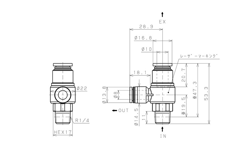 Bản vẽ kỹ thuật Van Xả Nhanh Khí Nén Pisco EQ02-P02C08C10