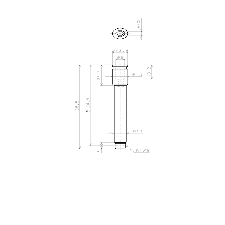 Bản vẽ kỹ thuật Đầu Nối Nhanh Khí Nén Dạng Thẳng Ren Ngoài Pisco POC8-01-L100
