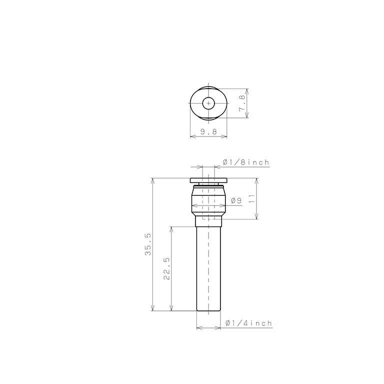 Bản vẽ kỹ thuật Đầu Nối Nhanh Khí Nén Giữa Ống Khí Và Fitting Dạng Nối Giảm Pisco PGJ1/4-1/8M-C