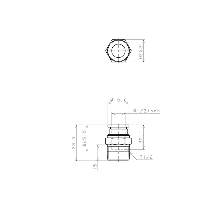 Bản vẽ kỹ thuật Đầu Nối Nhanh Khí Nén Dạng Thẳng Thân Lục Giác Ren Ngoài Pisco PC1/2-04